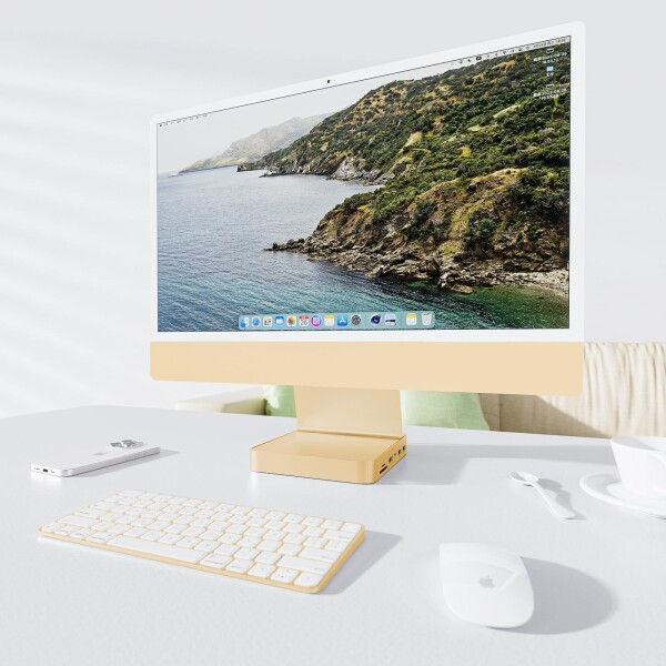 PULWTOP 7 in 1 USB C ハブ iMac 24インチ 2021/2023専用 iMac M1/M3 アクセサリー USB Hub ハブ M.2 NVMe SSDスロット搭載 (SSD含まない) 1 x USB-C 3.2 Gen 2, 1 x USB-A 3.2 Gen 2, 2 x USB 2.0, SD/TF カードリーダー イエロー_1
