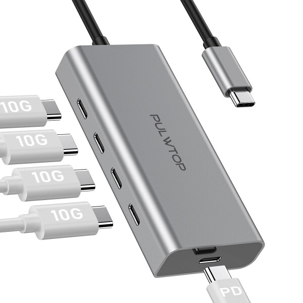 PULWTOP 5 in 1 USB-C ハブ 4×Type-C USB C 3.2 Gen2 10Gbps 高速データ転送ポート(映像出力と充電が非対応)+ USB C PD100W 急速充電 ポート(映像出力とデータ伝送が非対応) スリム ハブ USB-C データポートの通販は 5,898円