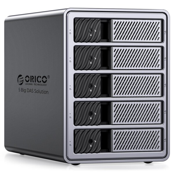 ORICO HDDケース 5台 40Gbps出力 ハブ拡張機能付き 3.5インチ HDD ケース デイジーフェイス機能付き 最大330TB USB C+DPシングル8K/デュアル4K 150Ｗ内蔵式電源 冷却ファン搭載 アルミ製 HDD 外付けケ