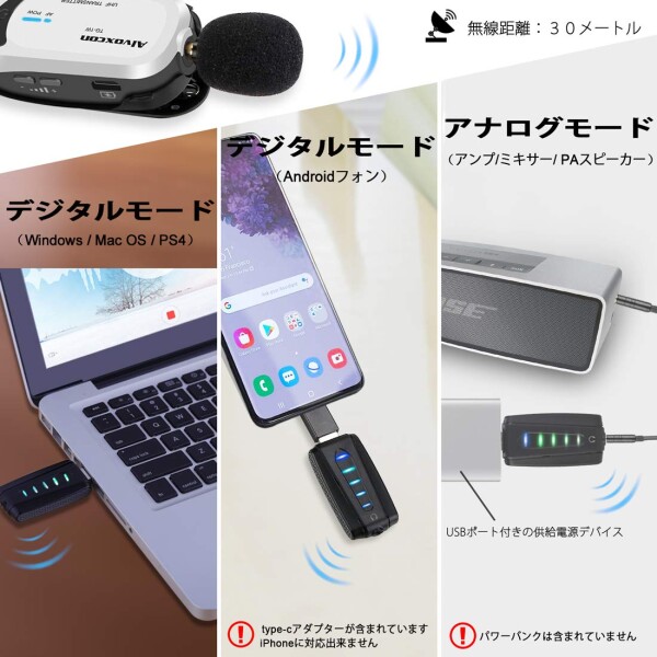 ワイヤレスマイク USB 無線ピンマイク PC スマホ対応 軽量 小型 2人用 UHF モニタリング Zoom YouTube 録音録画 日本語説明書 iPhone Android用 UM320_1
