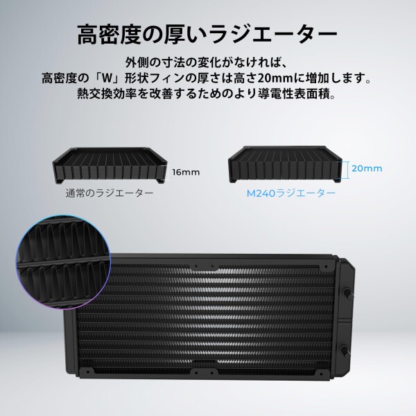 ALSEYE 簡易水冷CPUクーラー M240、2つの120mmMaxシリーズPWMファン、搭載240mmラジエーターARGB AIOリキッドCPUクーラー、Intel LGA1700/ 1200/ 115X/ 2011/ 2066/ 1366およびAMDをサポートします (240mmブラック)_3