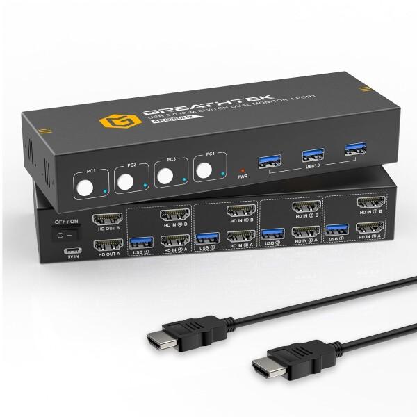 4 ポート USB 3.0 HDMI デュアル モニター KVMスイッチ 4K@60Hz