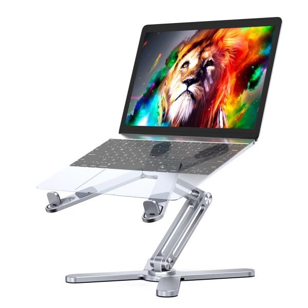 LIENSラップトップスタンド360°回転ベース、デスク用折り畳み式ラップトップライザー、Air、Pro、Dell、HP、Lenovoと互換性より10〜16インチ -シルバー