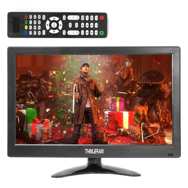 Thinlerain 13.3インチモニター 小型 ディスプレイ 液晶ディスプレイ モニター/1366x768/95°視野/HDMI VGA AV BNC USB ポート/VESAマウント/スピーカー内蔵/リモコン