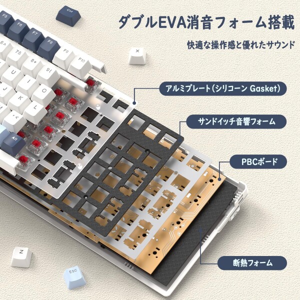 ZIYOU LANG K8 ゲーミングキーボード ワイヤレス メカニカルキーボード 100キー 赤軸 テンキー ホットスワップ対応 ガスケットマウント カスタムRGBバックライト 2.4Ghz/ Bluetooth 5.0/Type-C有線 Win_4