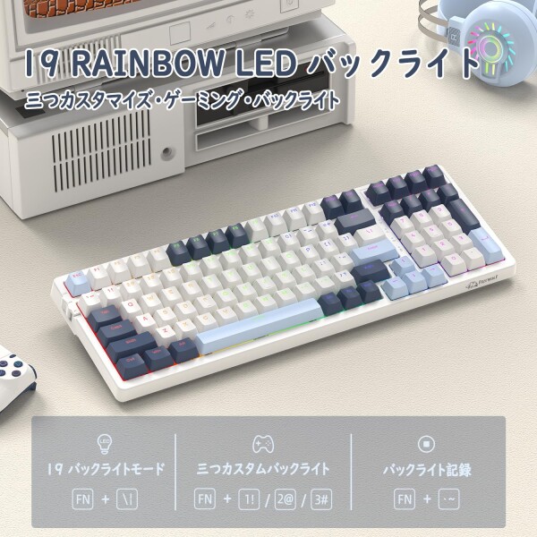 ZIYOU LANG K8 ゲーミングキーボード ワイヤレス メカニカルキーボード 100キー 赤軸 テンキー ホットスワップ対応 ガスケットマウント カスタムRGBバックライト 2.4Ghz/ Bluetooth 5.0/Type-C有線 Win_5