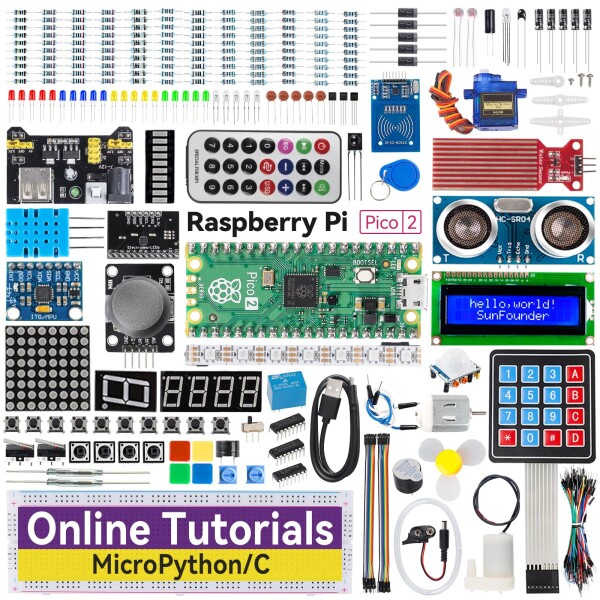 SunFounder Raspberry Pi Pico 2 Newton Lab スターターキット、RP2350 デュアルコア 150MHz 520KB RAM 4MB フラッシュマイクロコントローラー、MicroPython、Arduino C/C++、オンラインチュートリアル付き