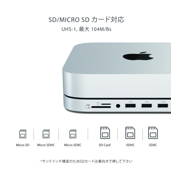 SATECHI Mac Mini ドッキングステーション ハブ & スタンド NVME/SATA M.2用SSDエンクロージャー USB C 10Gbps USB A 3ポート 5/10Gbps高速データ転送 2.0オーディオジャック搭載 Mac Studio Mac Mini M2/M1 対応 (M4_4