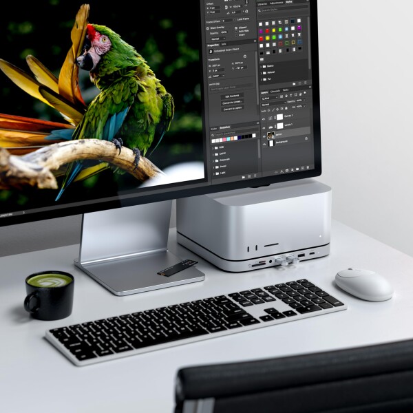 SATECHI Mac Mini ドッキングステーション ハブ & スタンド NVME/SATA M.2用SSDエンクロージャー USB C 10Gbps USB A 3ポート 5/10Gbps高速データ転送 2.0オーディオジャック搭載 Mac Studio Mac Mini M2/M1 対応 (M4_5