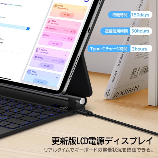 マジックキーボード 2024 13インチiPad Pro (M4)対応スマートキーボード iPad Pro 13inch(M4) 専用 トラックパッド付きキーボード ケース 7色バックライト付き 磁気吸着ケース 日本語配列キーボー_5