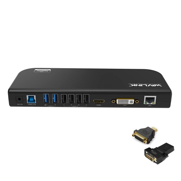 WAVLINK USB3.0 多機能 ドッキングステーション 最2K 2048x1152 DVI/HDMI 2×USB3.0ポート 4×USB2.0ポート 5Gbpsの超高速データ転送速度 USB3.0高速ハブ/コンパクト/軽量 RJ-45ギガビットイーサネットポート