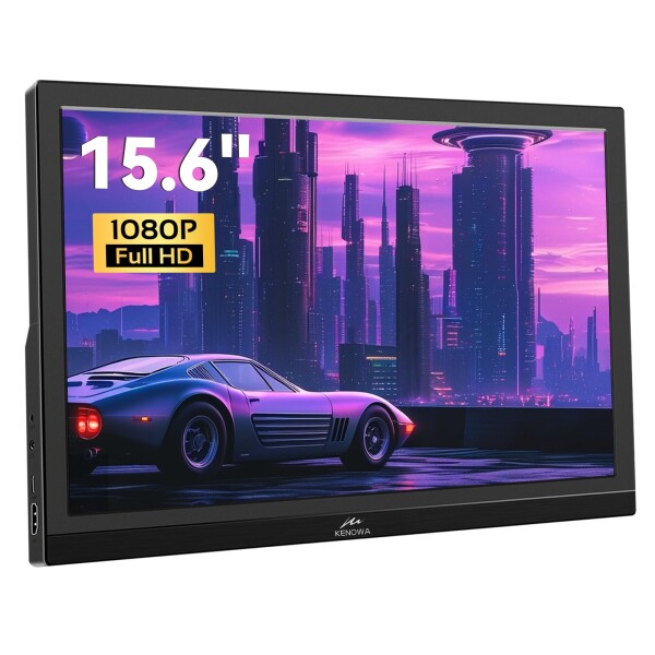 モバイルモニター 15.6インチ Kenowa FHD 1920*1080 解像度 60Hz 5ms 薄型 Type-C 標準HDMIポート/スピーカー内蔵/Computer/Laptop/Raspberry pi/PS4/XBOX/Windows 7 8 10など対応PCポータブルディスプレイ