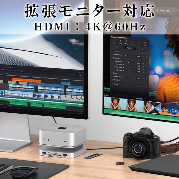 アトラス Mac mini M4 / M4 Proドッキングステーション 2024 (型番：MC60H) / M.2 スロット HDMI 2画面対応 ヒートシンク（アルミ合金）/ USB TypeA ×3 SD microSDカードリーダー/電源ボタンが押せる macmini_5