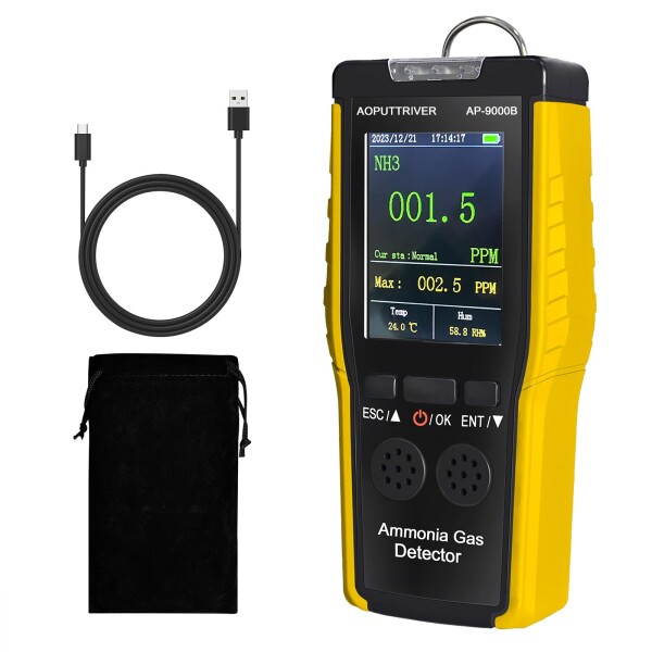空気汚染測定器アンモニアガス検出器 0~100PPM NH3測定器USB充電式サウンドライトアラーム 温度湿度検出器 農場、農業、肥育農場、養鶏場に最適 日本語説明書付きAP-9000B