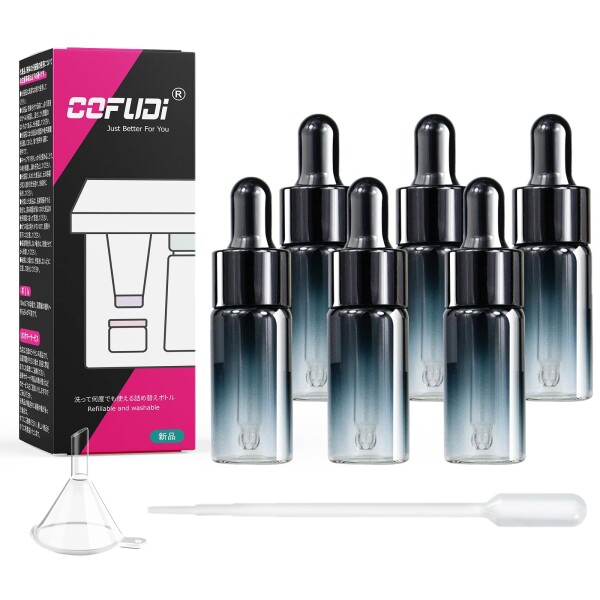 スポイトボトル 10ml 6本 遮光瓶 ガラス製スポイト瓶 アロマ保存容器 アロマ瓶 精油瓶 香水やアロマの保存 小分け用 詰め替え香水容器 (ブラック蓋)