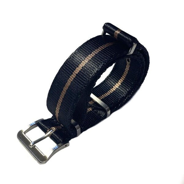 (Naval watch Co.) プレミアム G10 NATOタイプ シルクタッチ ナイロンストラップ 黒+ライトブラウンストライプ DELUXE NYLON NATO TYPE WATCH STRAP Black + light Brown stripe 22mm幅
