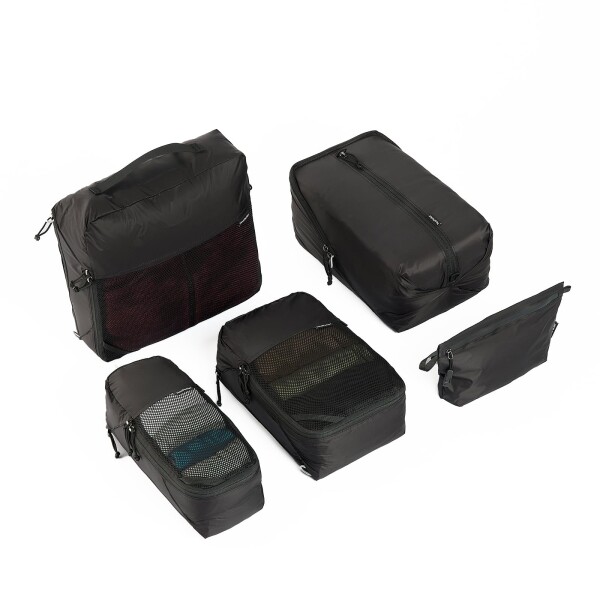 NextPacker トラベルポーチ 旅行収納袋 靴袋 シューズバッグ 軽量 防水 大容量 両面収納 YKK 衣類 下着 靴用 洗面用具 小物入れ 出張 海外 旅行便利グッズ 5点セット (ブラック)