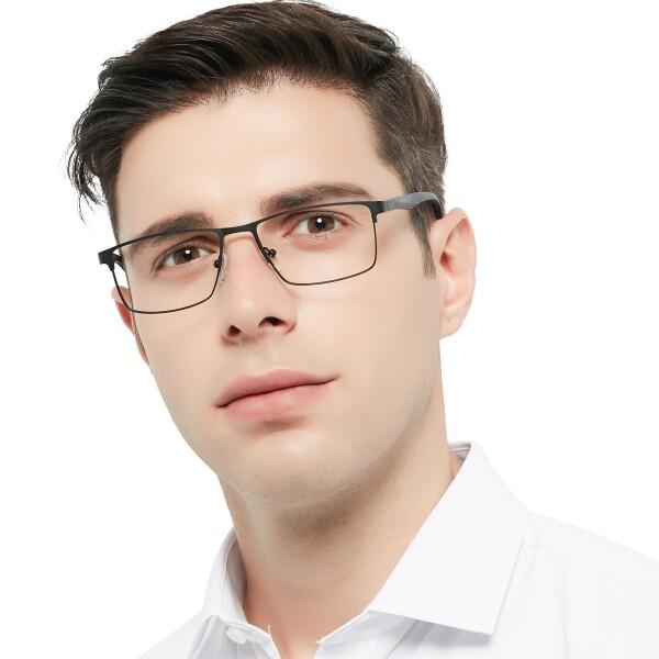 (OCCI CHIARI) ブルーライトカット メガネ メンズ 度なし uv400 クラシック 軽量 ファッション 男性用 PC眼鏡 疲れにくい 定番 伊達めがね ウェリントン バネ丁番(カラー：ブラック