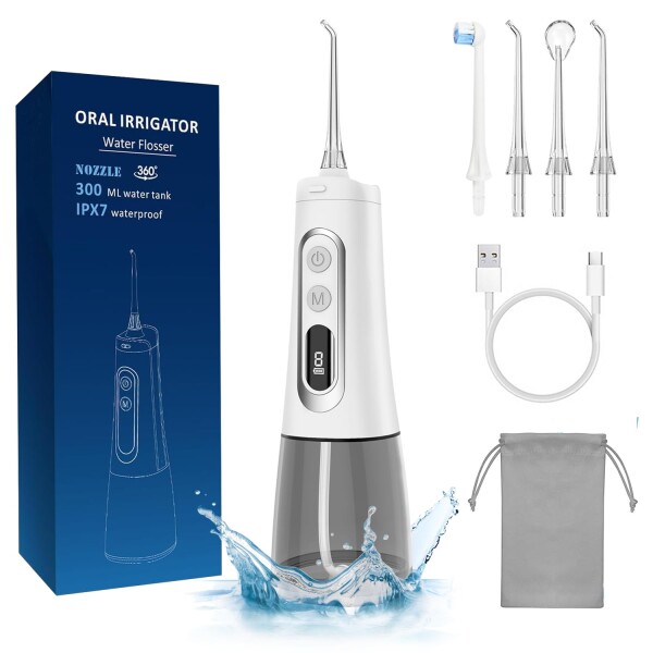 【すっきり気持ち良い】口腔洗浄器 ジェットウォッシャー 300ml IPX7防水 口腔洗浄器 ジェットウォッシャー ４本ノズル 9種類モード 300MLタンク