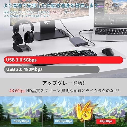 C.CURTING 4K@60Hz HDMI キャプチャーボード USB3.0 60FPS ゲームキャプチャー ビデオ フルHD ビデオキャプチャー 内蔵 ゲーム実況生配信、会議、ライブビデオ配信、画面共有、録画に適用 Switch、X_1