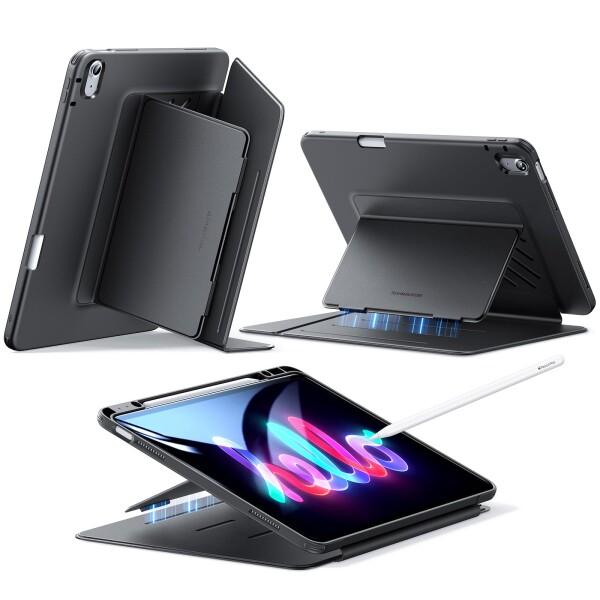 ESR iPad Air 13インチ ケース (M3/M2、2025/2024) ペン収納 耐衝撃 縦横スタンド 自動ウェイク/スリープ Pencil Pro/USB-C ワイヤレス充電対応 マルチアングルケース Flipシリーズ ブラック