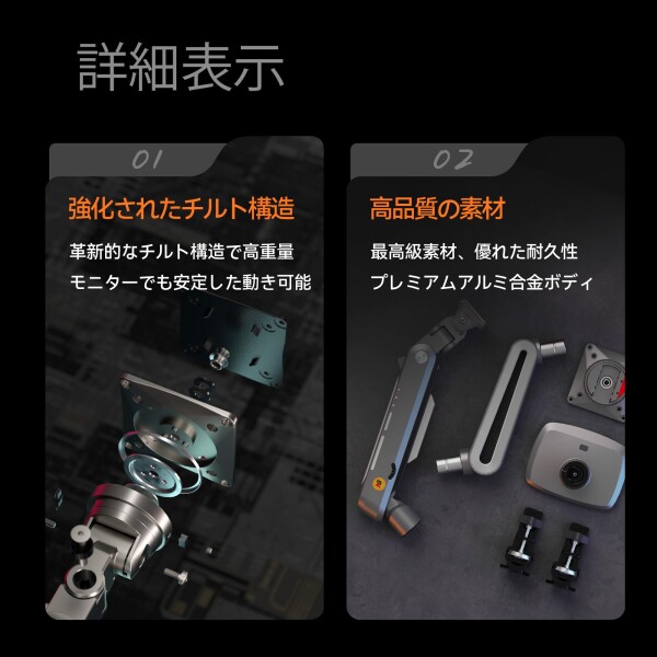 NB モニターアーム 大型 17-49インチ対応 高耐荷重2-18kg ディスプレイアーム シングル 機械スプリング式 曲面モニター ゲーミングモニターアーム クランプ グロメット VESA 75x75mm/100x100mm A6 ディスプレイ・モニター