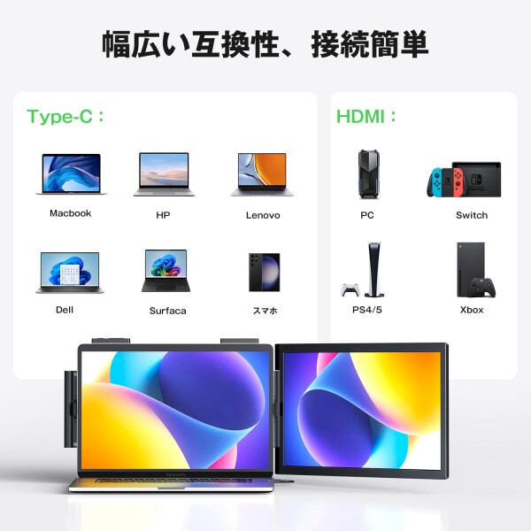 KEEPTIME デュアルディスプレイ ダブルモニター 100%sRGB 超広色域 14