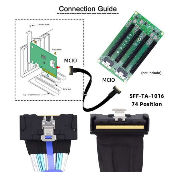 NFHK PCI-E 5.0 ミニクールエッジ IO MCIO アングル PCI-E スリムライン SAS 8i 74Pin オス - MCIO 74Pin オス延長ケーブル 35 センチメートル