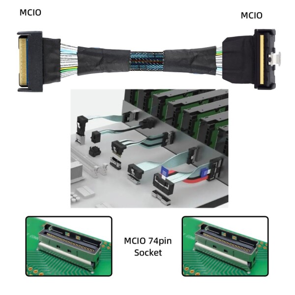 NFHK PCI-E 5.0 ミニクールエッジ IO MCIO アングル PCI-E スリムライン SAS 8i 74Pin オス - MCIO 74Pin オス延長ケーブル 35 センチメートル
