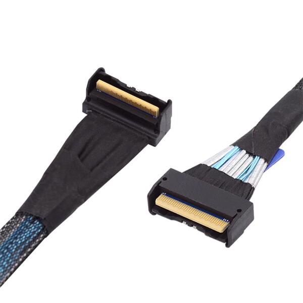 NFHK PCI-E 5.0 ミニクールエッジ IO MCIO アングル PCI-E スリムライン SAS 8i 74Pin オス - MCIO 74Pin オス延長ケーブル 35 センチメートル