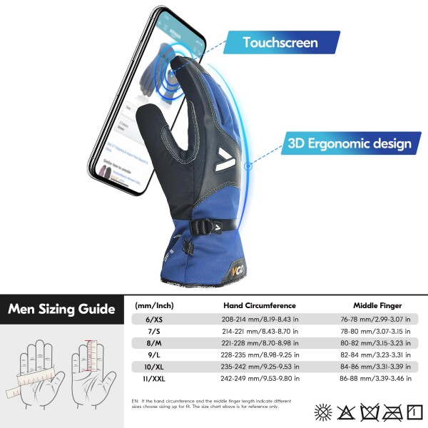 Vgo...20[度] or -20[度]以上に 3Mシンサレート 高機能断熱素材 C120裏綿付 防寒テムレス 防寒防水作業手袋 牛革グローブ タッチパネル 冷凍庫グローブ 登山 雪遊び サイクリング保温 冬厚手1双入_5
