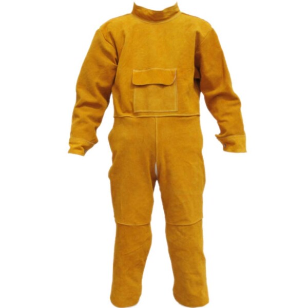 IKENOKOI溶接用エプロン 防護服 作業 牛革製 耐磨耗 断熱 防炎 やけど対策 135cm（肩幅50cm オレンジ）