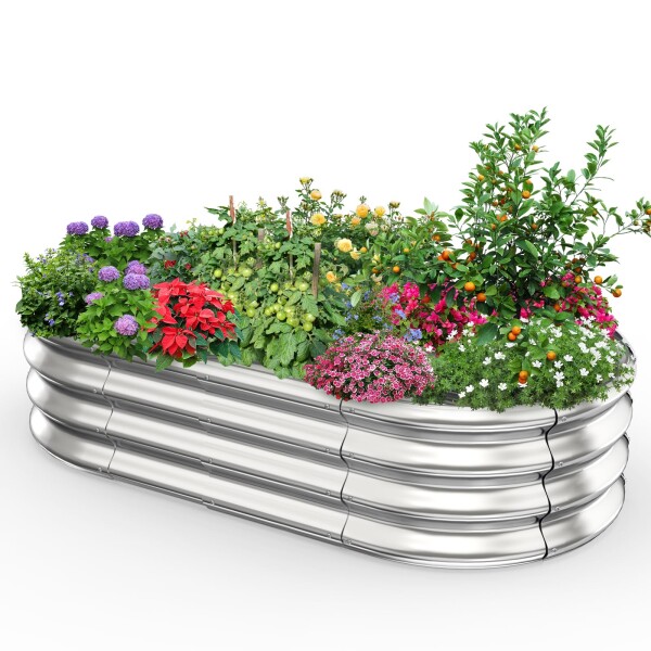 DEWEL プランター 大型プランター 亜鉛メッキ 金属製 レイズドガーデンベッド プランターボックス 家庭菜園 屋外 花 野菜用 植物 工具不要 おしゃれ (シルバー, 120x60x28cm)