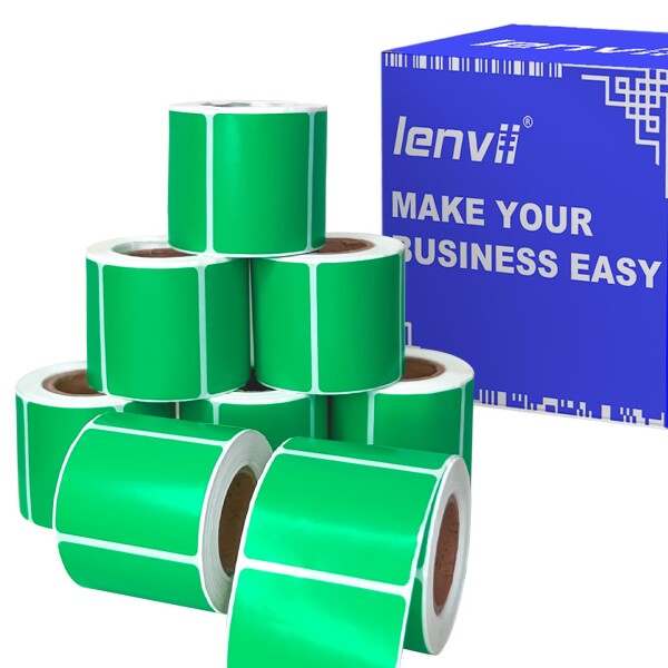 LENVII グリーン 40x30mm 感熱ラベルシール｜防水・耐油・高耐熱・防破れ仕様｜直接感熱矩形型感熱プリンター引き裂き防止印刷ラベル250枚/1巻計8巻2000枚｜物流PDラベル/食品表示/QRコード