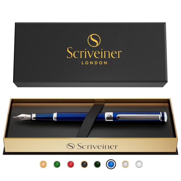 Scriveiner最高級 プレミアム 万年筆 (青) 魅力的な美しさ クローム製金具付き Schmidt ペン先（幅広） 男性にも女性にも最適 プロフェッショナル 重役 職場 上品な万年筆 ギフトセット ミデ 8,013円