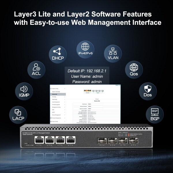 8ポート10ギガビットマネージドスイッチ、4x10G RJ45イーサネット Binardat 8ポート10ギガビットマネージドスイッチ、4x10G RJ45