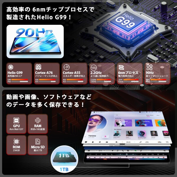 アビドパッド A90S タブレット simフリー Helio G99 Tablet 11インチ RAM24GB+ROM256GB Android Tablet 1920x1200解像度 Tablet GPS搭載 ジャイロセンサ/光センサ/顔認識 WiFi/BT5.2/OTG 8000mAh 3.5 mmイヤホン simフリーT_1