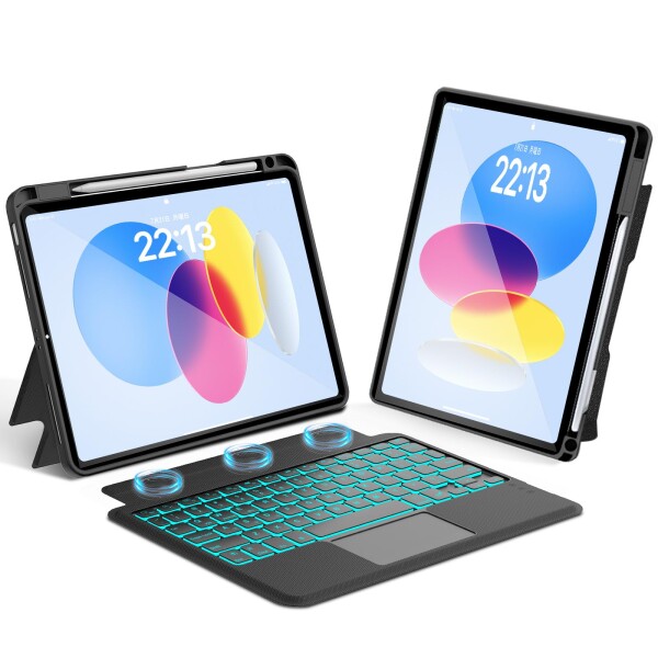 SENGBIRCH iPad A16 第11世代 ケース キーボード付き 高精度タッチパッド付き iPad 10世代 キーボード ケース 横/縦置き対応 7色バックライト 3台デバイス切り替え可能 磁気吸着 分離式 アイパッ