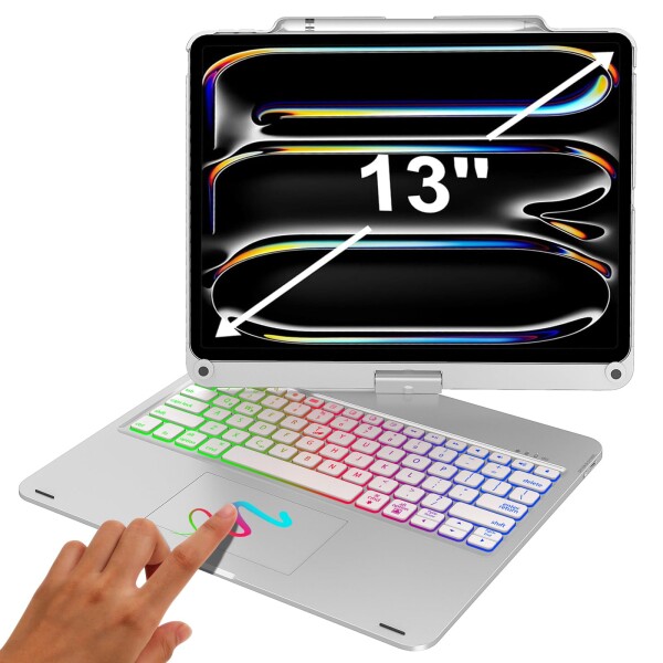 iPad Pro 13 インチキーボード M4 M5 専用 iPad Pro 13 キーボード付きケース 360°回転180°反転 タッチパッド付き スマート 7色バックライト急速充電可能 全面保護Bluetoothキーボ ード 一体式 Apple p