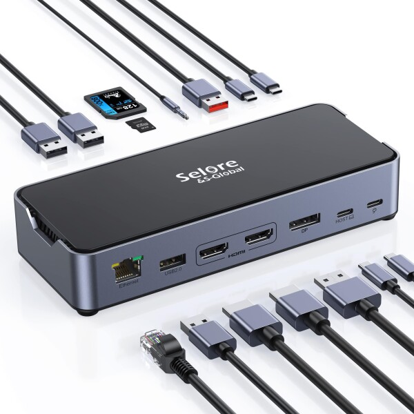 USB C ドッキングステーション type c 2*HDMI 4K デュアル トリプルディスプレイ100W 急速充電 DP/有線LAN RJ45/3.5mm オーディオジャック/USB-A 3.1/3.0/2*USB-C 3.1/PD+SD&TFカードスロット LEDインジケータ io