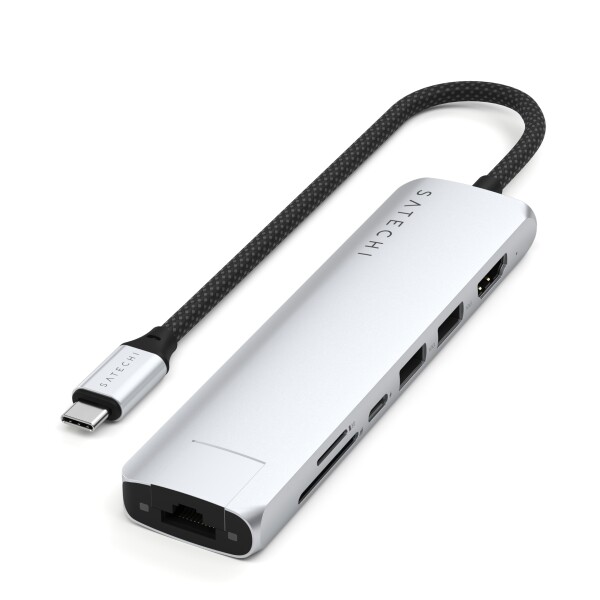 SATECHI 7 in 1 USB-C スリムプラス マルチポートアダプター（有線LANイーサネット、100W急速充電、4K@60Hz HDMI、USB-A 10Gbps ×2高速データ転送、SD/microSD対応、MacBook Air & Pro、ノートパソコン対応）