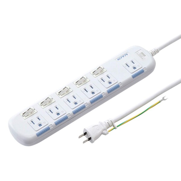 サンワサプライ 省エネ電源タップ 個別スイッチ ホコリ防止シャッター付き 6個口・3P (5m) TAP-S10N-5
