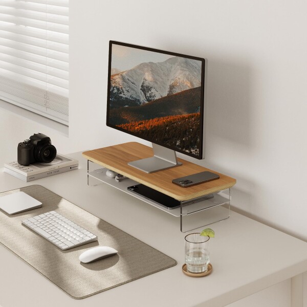 Fenge モニター台 卓上 机上台パソコン台 机上ラック 108cm横幅 2段 木製天板 ア Fenge モニター台 モニタースタンド 卓上 机上台 パソコン台 PC台 机上