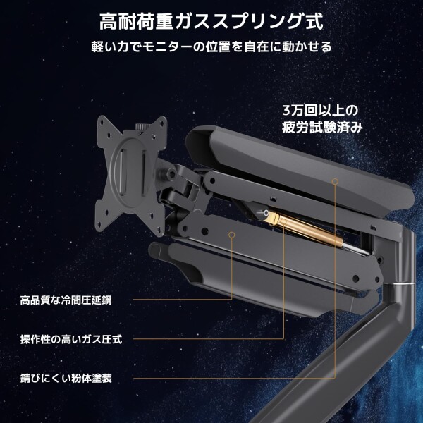 NearHub デュアルモニターアーム 2画面 液晶ディスプレイアーム 35インチまで 耐荷重13kg VESA規格対応 75×75mm/100×100mm 縦横両用 多角度調節 ガススプリング式 クランプ式＆グロメット式 ケー_7