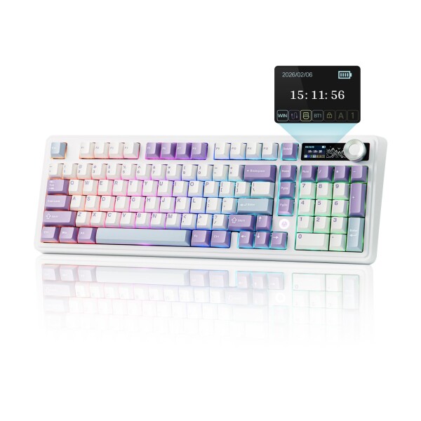 MechLands AJAZZ AK980 98% メカニカルキーボード BT5.0/USB-C/2.4GHz ワイヤレスゲーミングキーボード ホットスワップ対応クリーミーカスタムキーボード 1.14''TFTスクリーン ノブ RGB Win/Mac用 (ホワイ