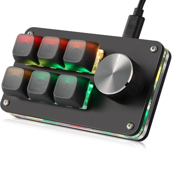 Koolertron 左手デバイス マクロキーボード ノブ付け 片手キーボード プログラム可能 ショートカットキー 割付/割り当て 6層レイヤー マクロ機能 RGB VIA ホットスワップ Windows&Mac対応 USB-C 有