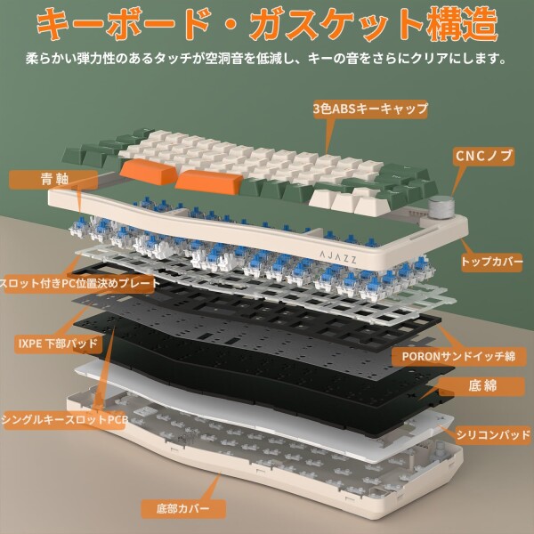 ATTACK SHARK AKS068ゲーミングキーボード アリス配列 有線65%68キー 青軸 メカニカルキーボード ホットスワップ可能 VIA プログラム可能 GASKET構造 USB Type-Cボリューム全キーコンフリクトフリー_4