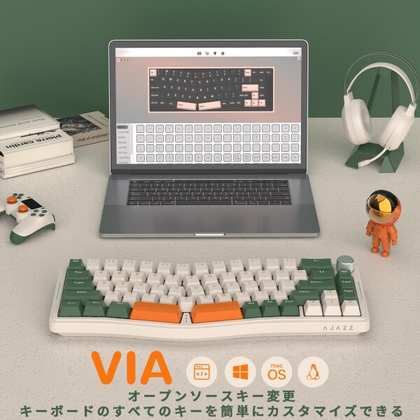 ATTACK SHARK AKS068ゲーミングキーボード アリス配列 有線65%68キー 青軸 メカニカルキーボード ホットスワップ可能 VIA プログラム可能 GASKET構造 USB Type-Cボリューム全キーコンフリクトフリー_5