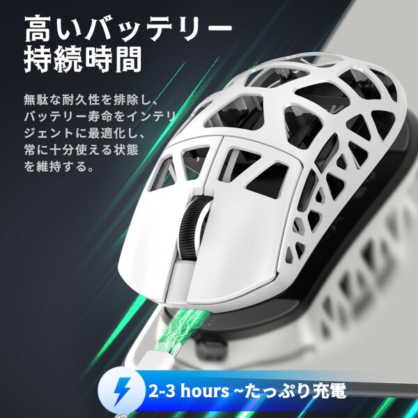 ATTACK SHARK R3 ゲーミングマウス3 モード マグネシウム合金版46g超軽量マウス 有線Type-C/Bluetooth/ワイヤレス2.4G接続 8000hz PAW3395センサー 26000DPI 急速充電 人間工学 （ホワイト）