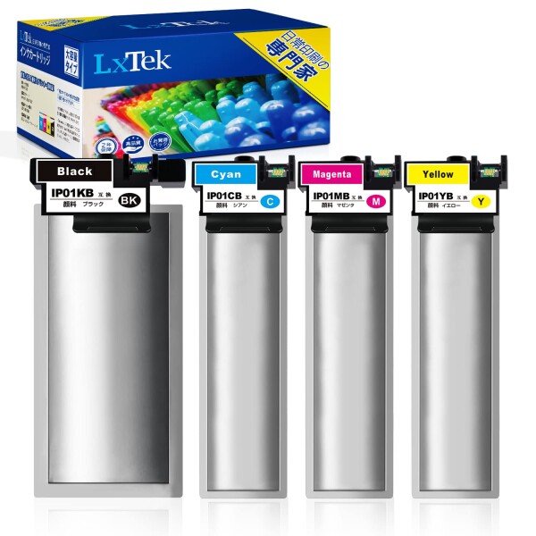 LxTek IP01B 互換インクパック 4色セット エプソン(Epson)用 IP01B インクパック IP01KB IP01CB IP01MB IP01YB 各1本 対応機種：PX-S885 PX-M885F PX-S884 PX-M884F 大容量タイプ 説明書付 残量表示 個包装